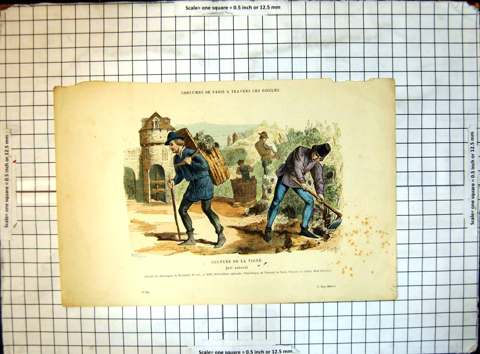 Antique Old Print Costumes De Paris A Travers Les Siecles Culture De La Vigne