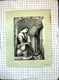 Antique Old Print Disappointment A J Woolmer Boy Girl Garden Flowers Basket
