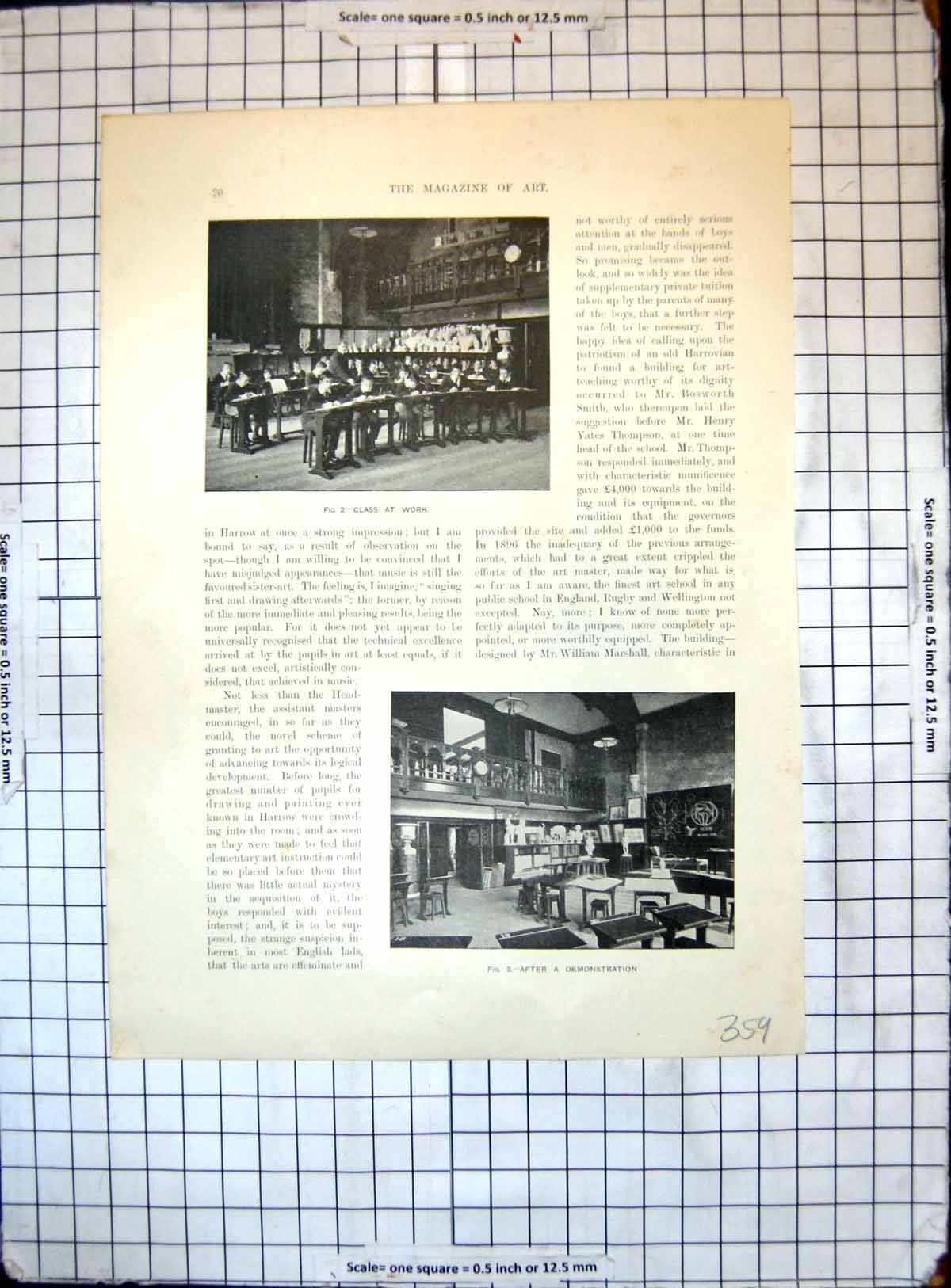 Original Old Antique Print Harrow Art School Class At Work After Demonstration