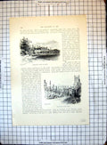Original Old Antique Print Choristers Green Salisbury Vicars Close Wells Palace