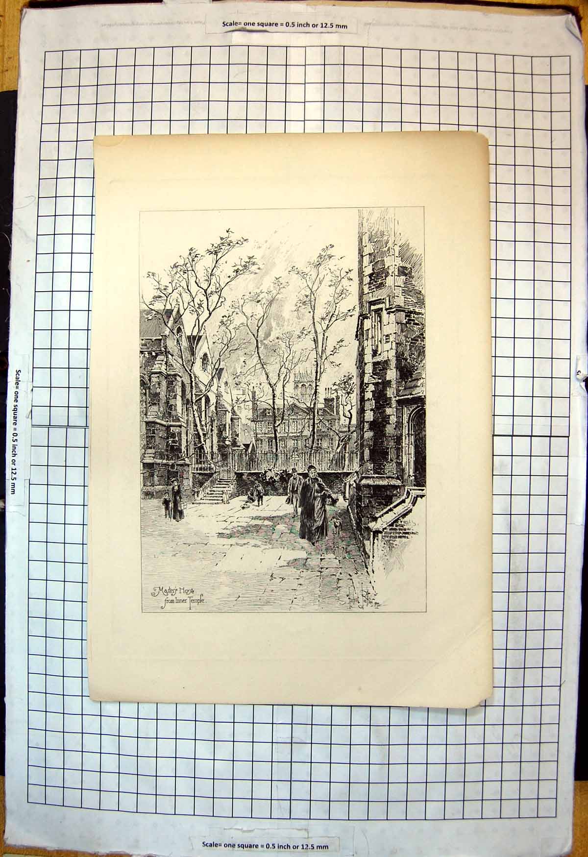Old Master'S House From Inner Temple Winter Scene Paving Trees C1892 Victorian