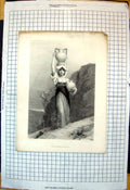 Antique Old Print Water Bearer AAE Hebert Pinxt J Levasseur Sculpt Mountains
