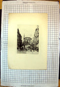 Antique Old Print Ornate Gateway Statuary Buildings Horses Carriages Dogc1887