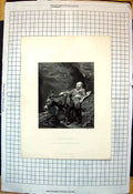 Antique Old Print Sancho Panza From Don Quixote Donkey Feeding Carrying Bag