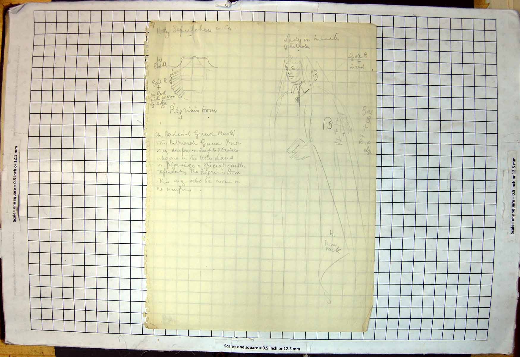 Antique Print Pencil Drawings Holy Sepulchre Female Dress Adorned GLetters