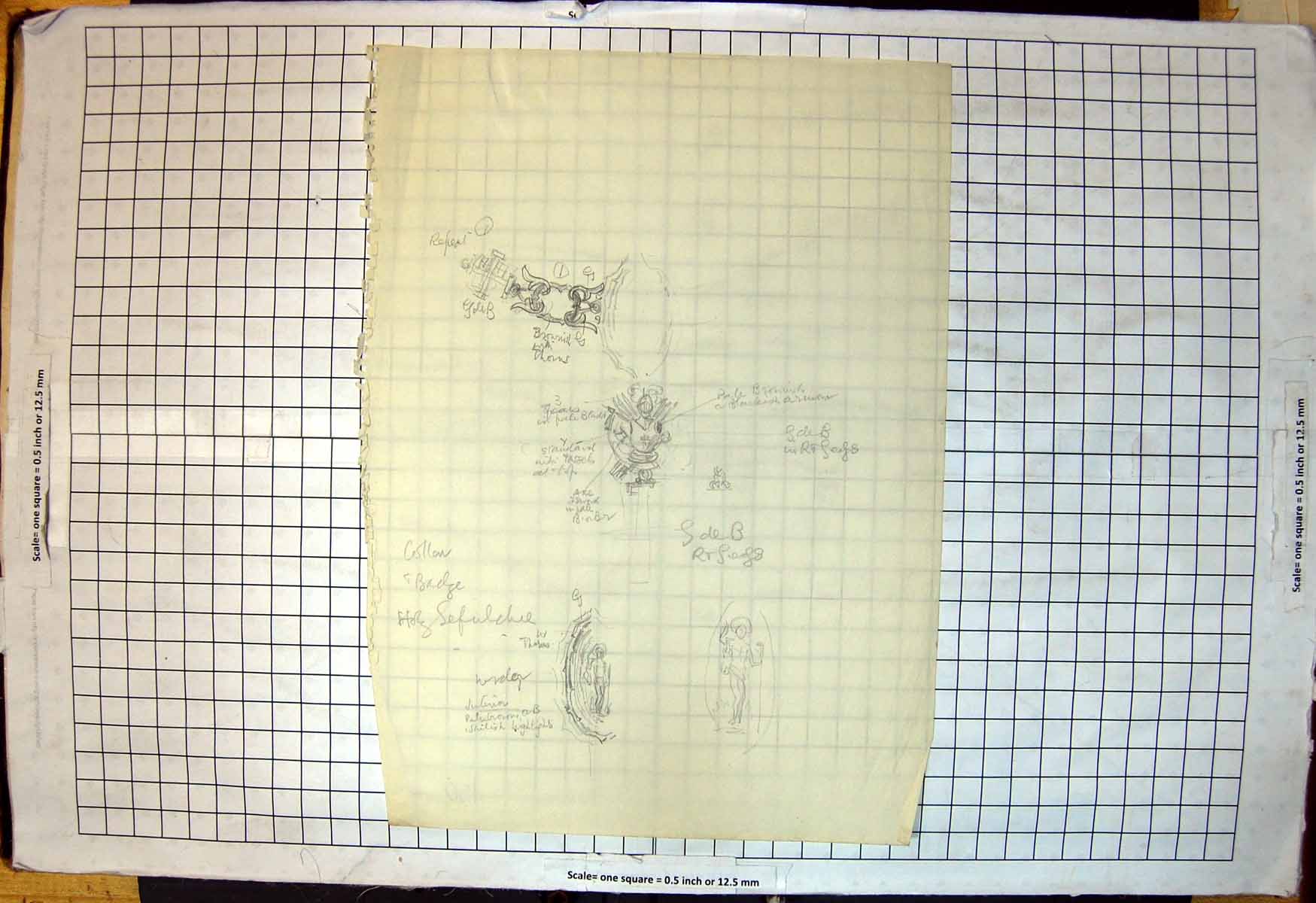 Old Pencil Drawings Holy Sepulchre Repeat Letters Bound Thorns Collar