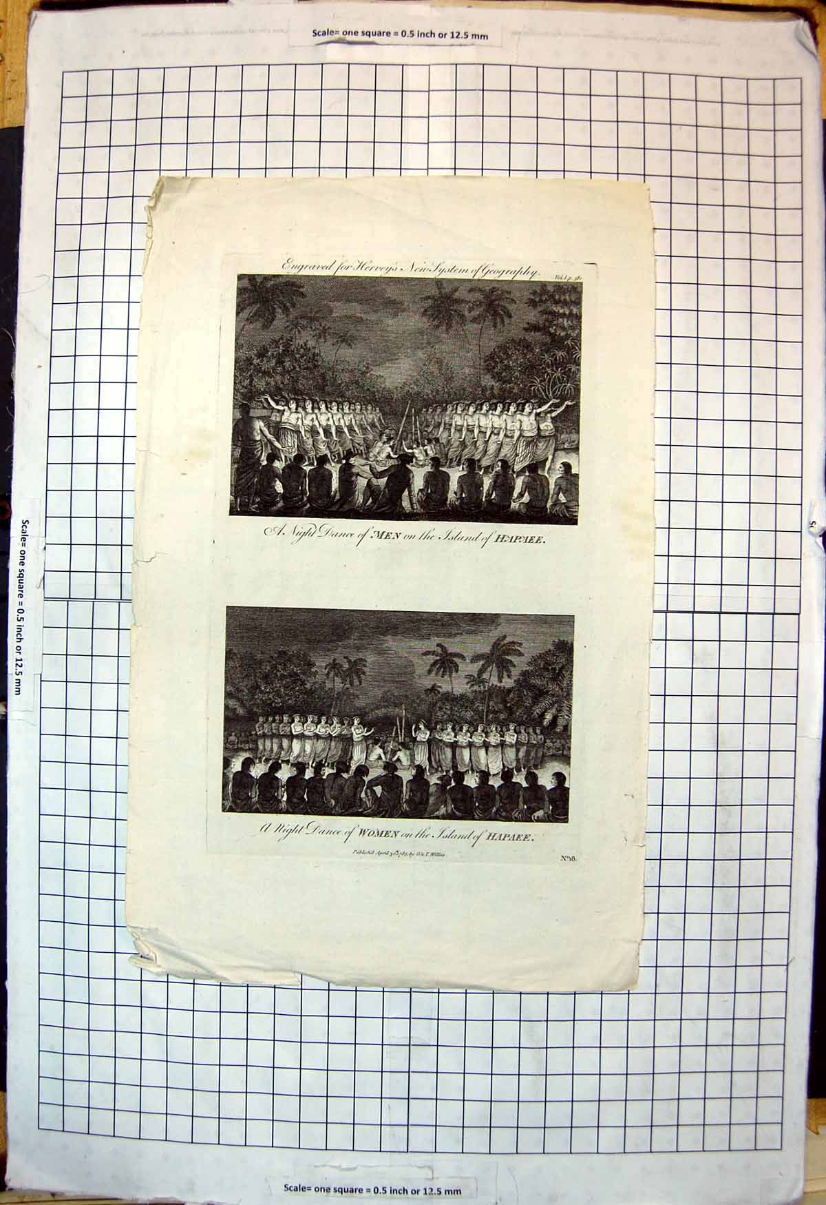 Old Print Night Dance Men Women Island Hapaee Native Dress Firelight 1785 18th