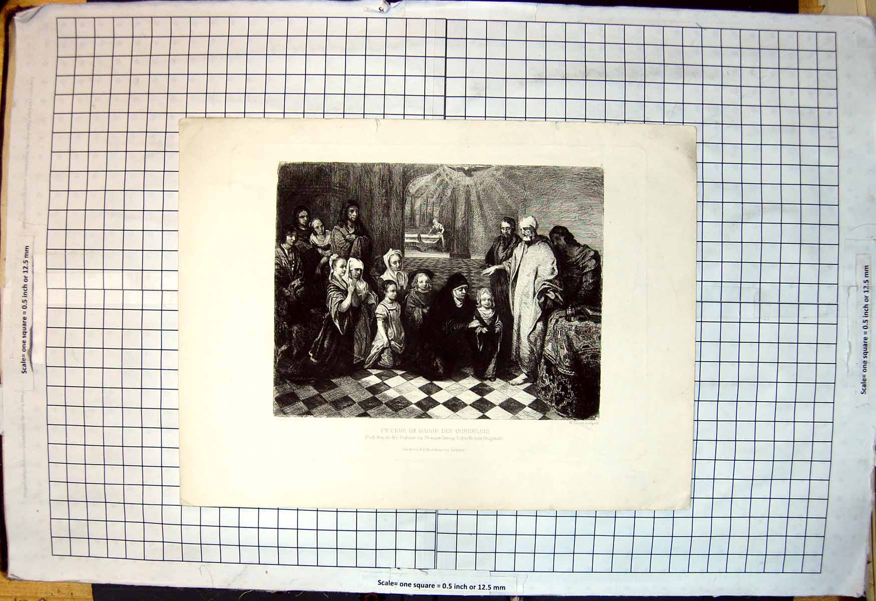 Antique Old Print Petrus Im Hause Cornelius Peter House Cornelius Religious