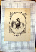 Antique Old Print Argovienne Lady Portrait Puffed Sleeves Gathered Waist Bow