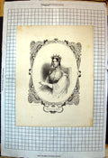 Old Print Duchesse En 1400 Portrait Lady Seated Hand Aloft Brocade Dress
