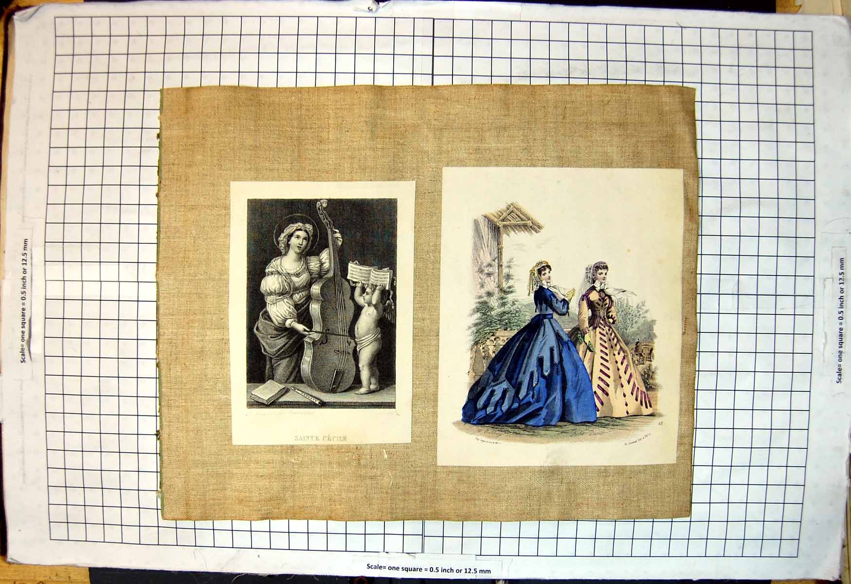 Old Saint Cecile Playing Music Held Cherub Two Parisian Ladies Colour Victorian
