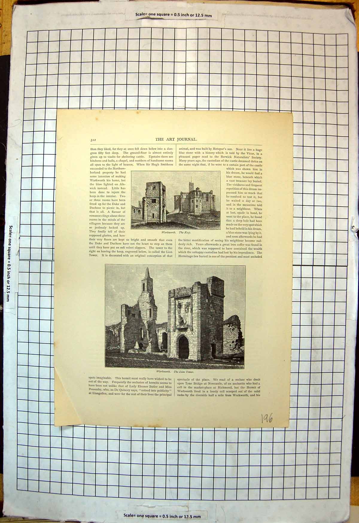 Old Print Warkworth Castle Keep Lion Tower View River Northumberland 1883 19th