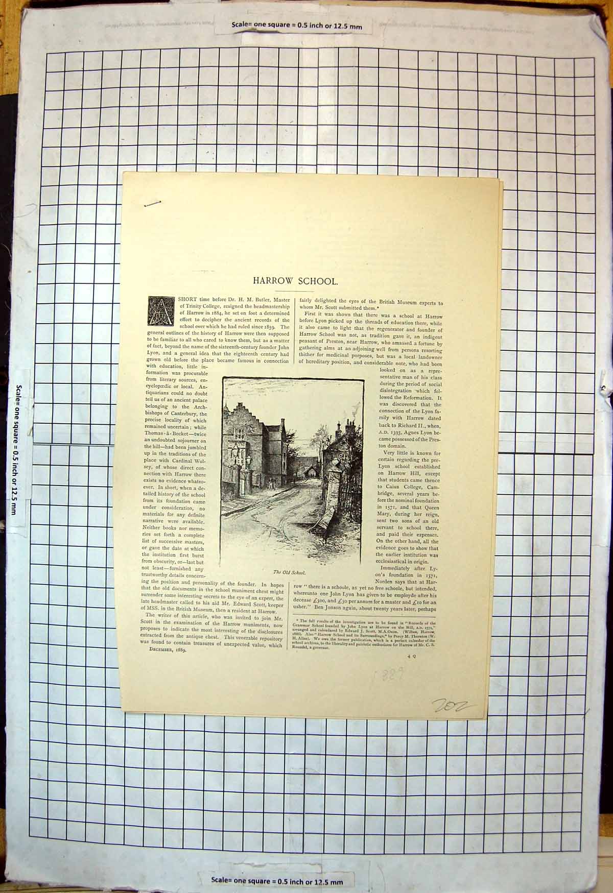 Old Antique Print Harrow School Fourth-Form From Byron'S Tomb West 1889 19th