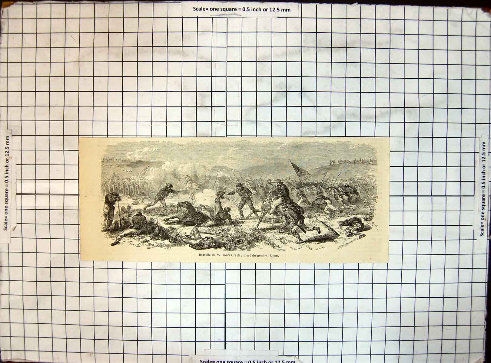 Original Old Antique Print Battle Wilsons Creek Death General Lyon