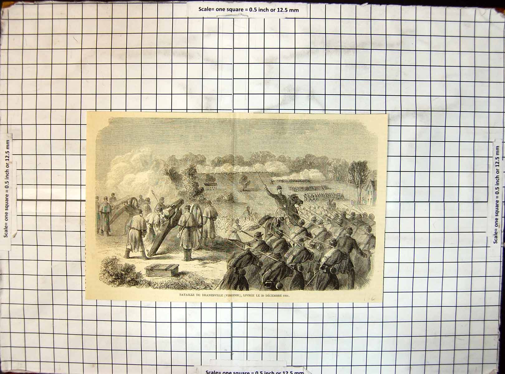 Original Old Antique Print Battle Dranesville Virginia Freedom 20 December 1861