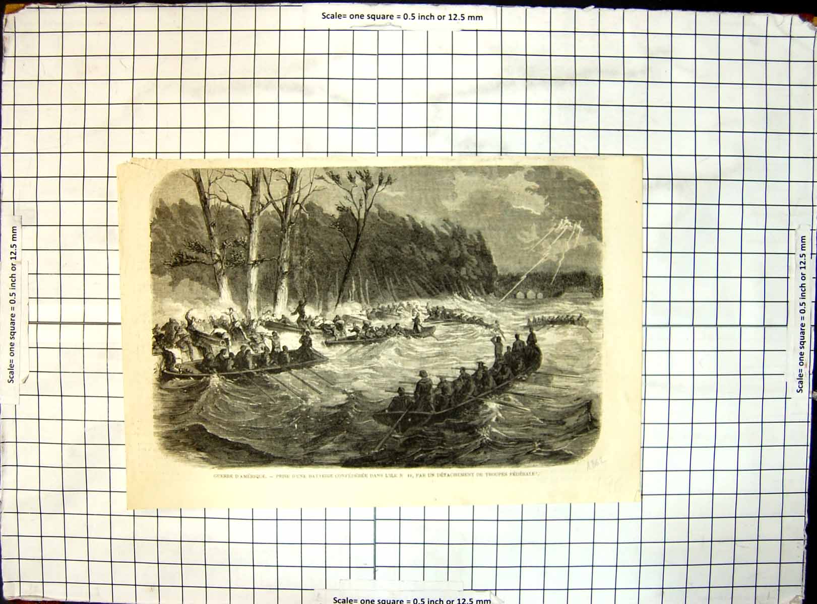 Old Print American War Federal Troops Fight Battery Civil Wars Ships 1862 19th