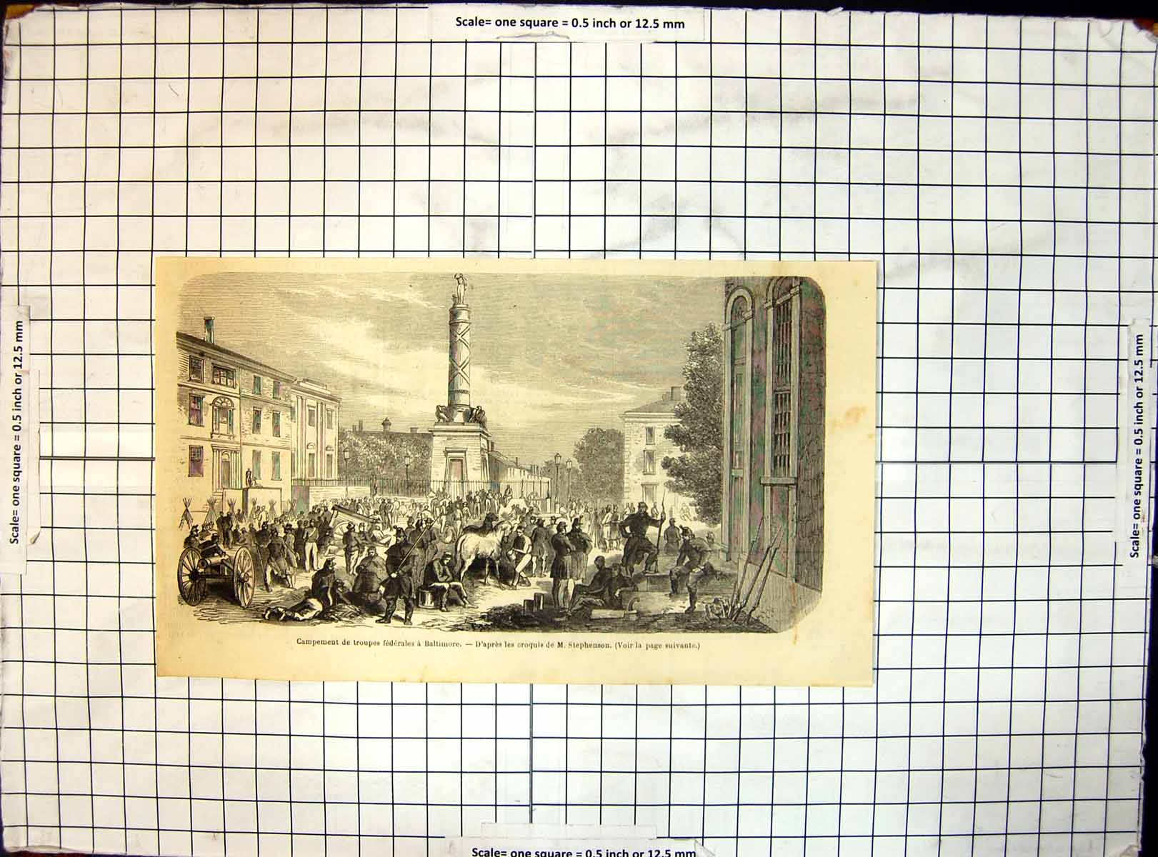 Original Old Antique Print Encampment Federal Troops Baltimore M Stephenson