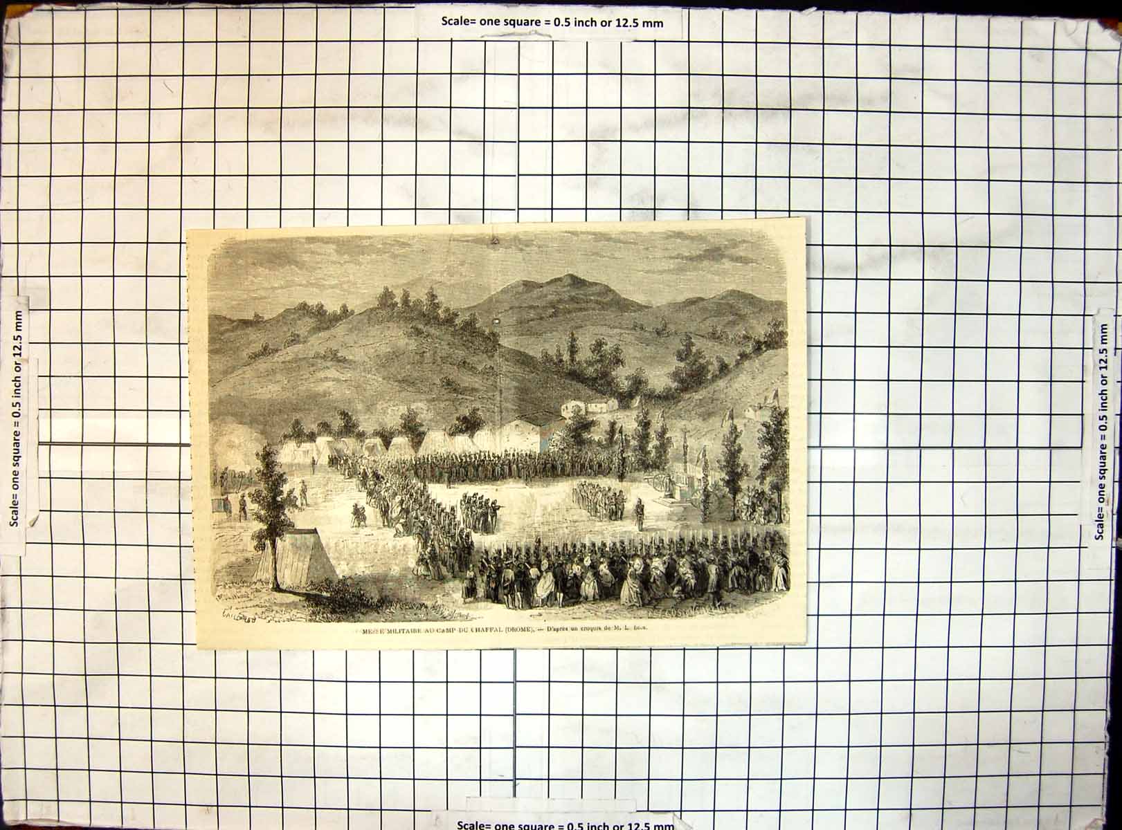 Original Old Antique Print Military Mess Camp Chaffal Drome M L Bious