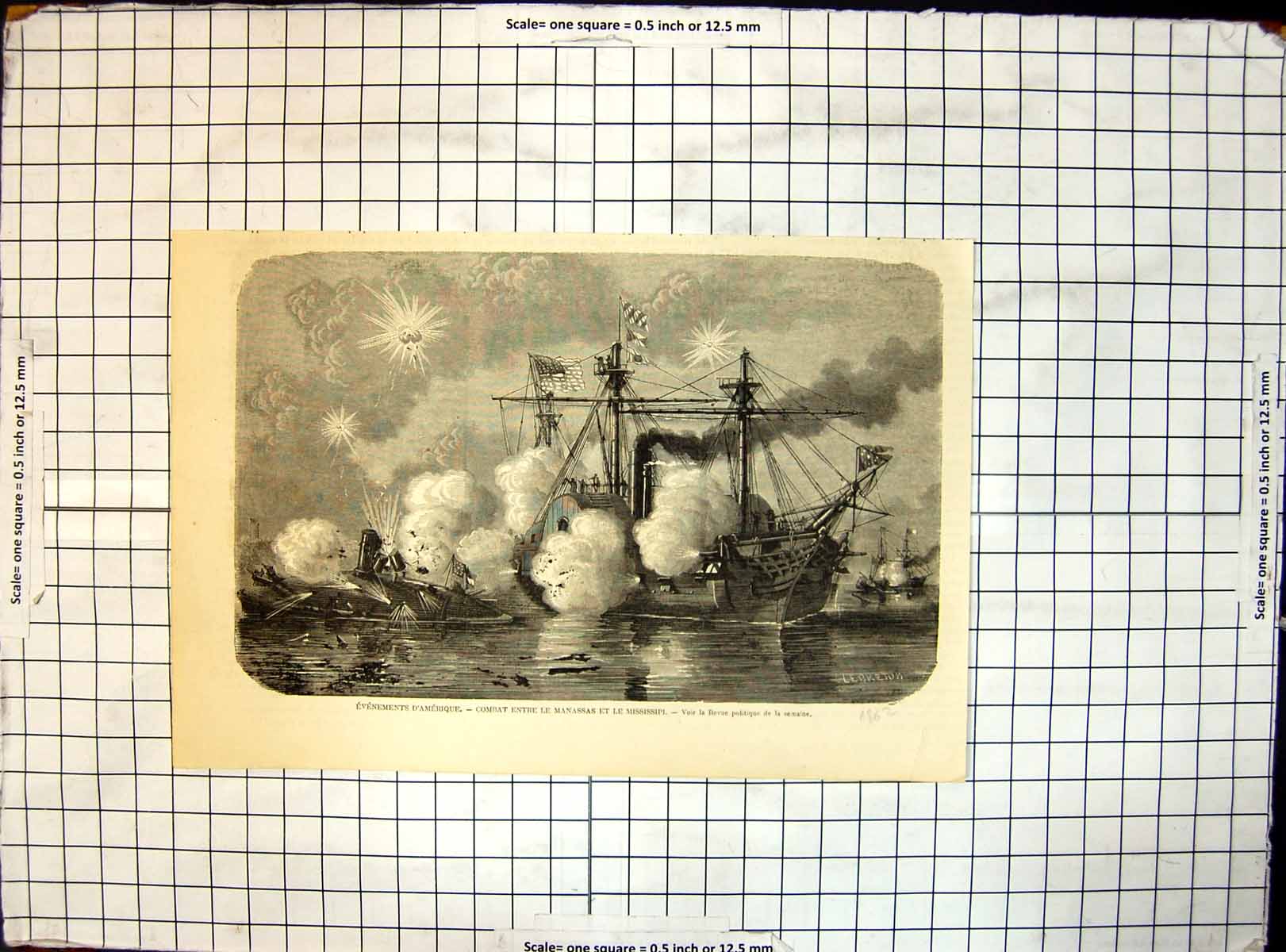 Antique Old Print Events American War Combat Ships Manassas Mississippi 1862