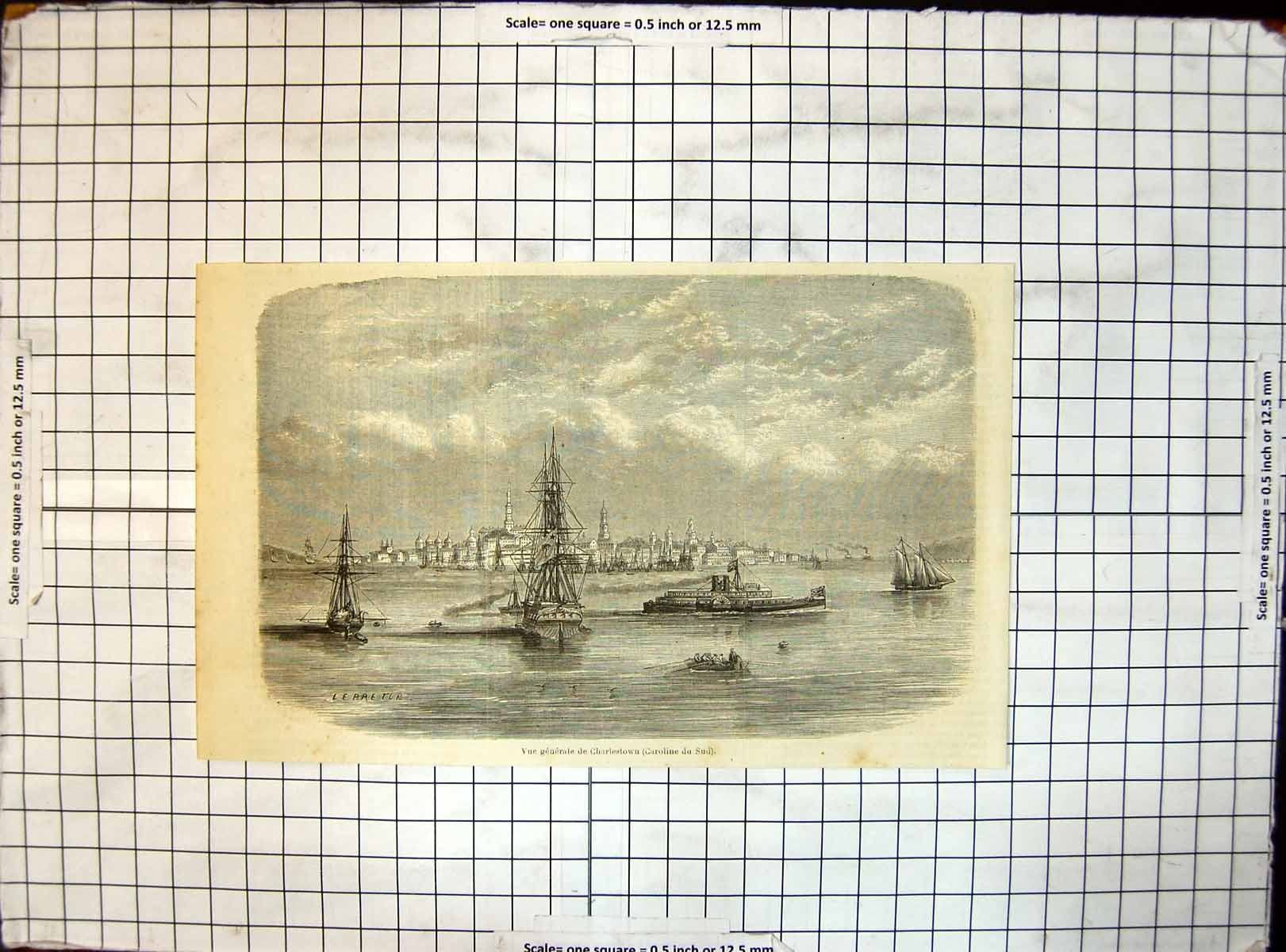 Old General View Charlestown South Carolina Ships Bay Tall Buildings