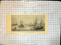 Original Old Antique Print Malta Arrival New Gunboats Epsilon Zeta Eta Theta