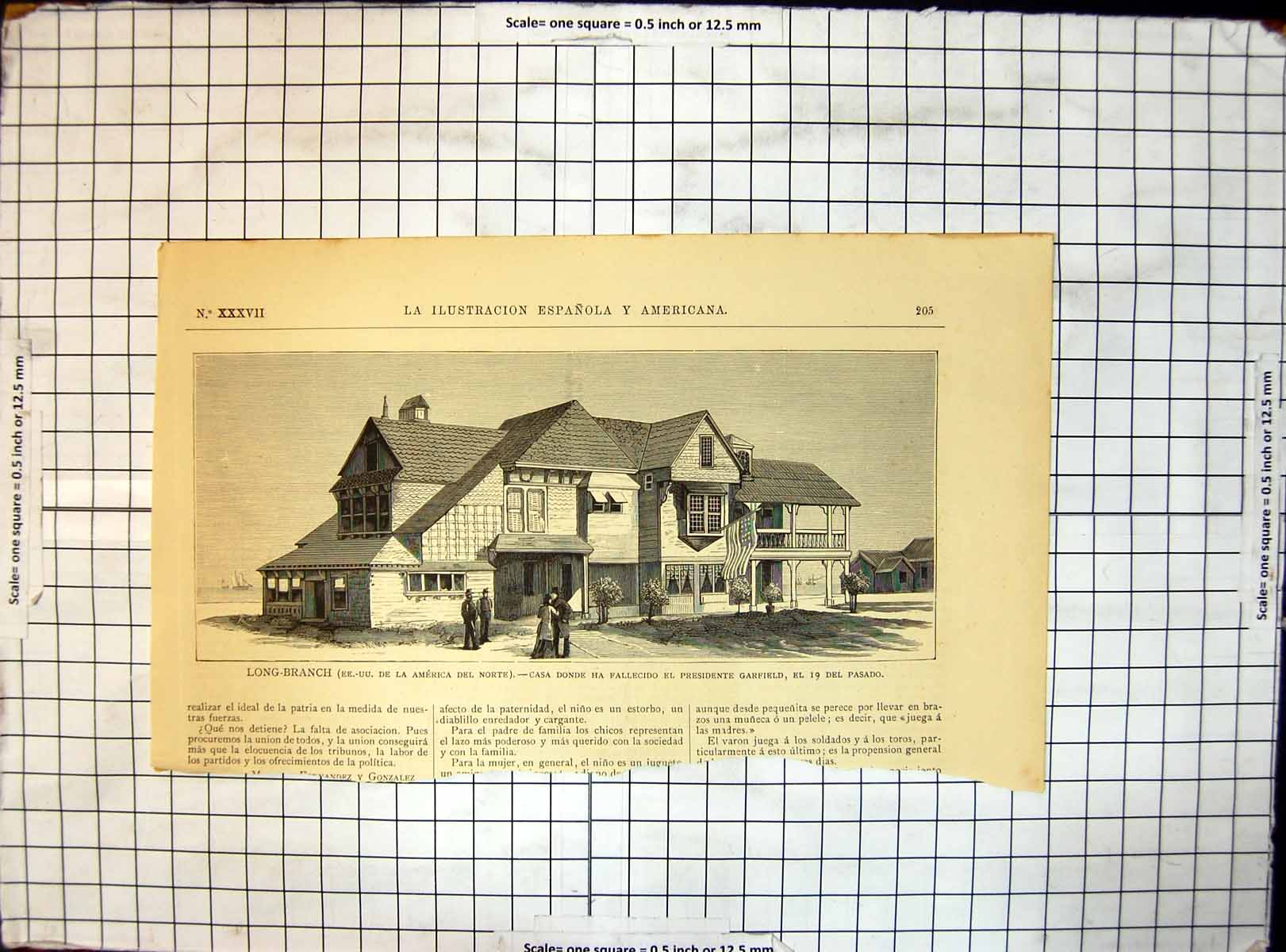Antique Print Long Branch North America House Where President Garfield Died