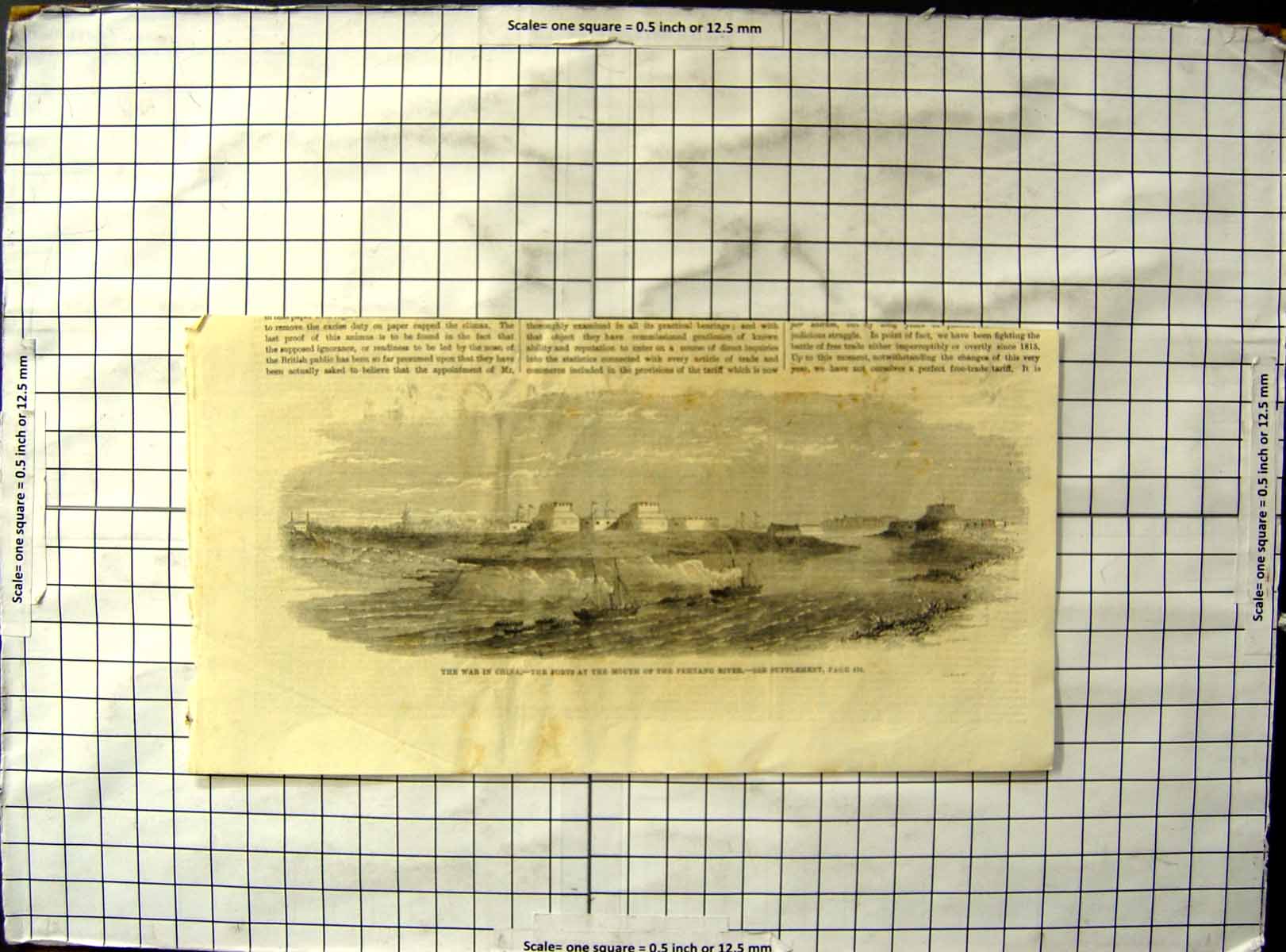 Original Old Antique Print War China Forts Mouth Pehtang River Ships