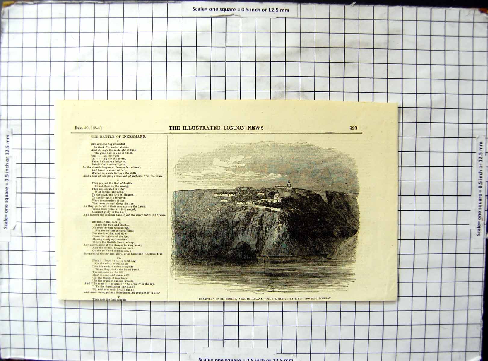 Antique Old Print Monastery St George Near Balaclava Lieut Montagu 0'Reilly