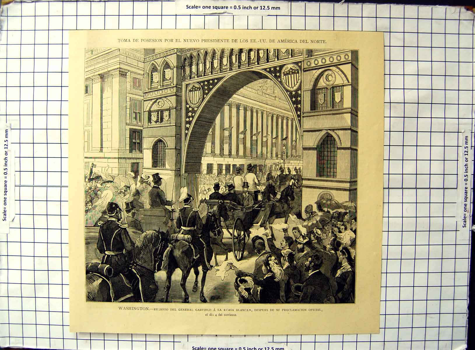 Antique Old Print Washington Return General Garfield White House Proclamation