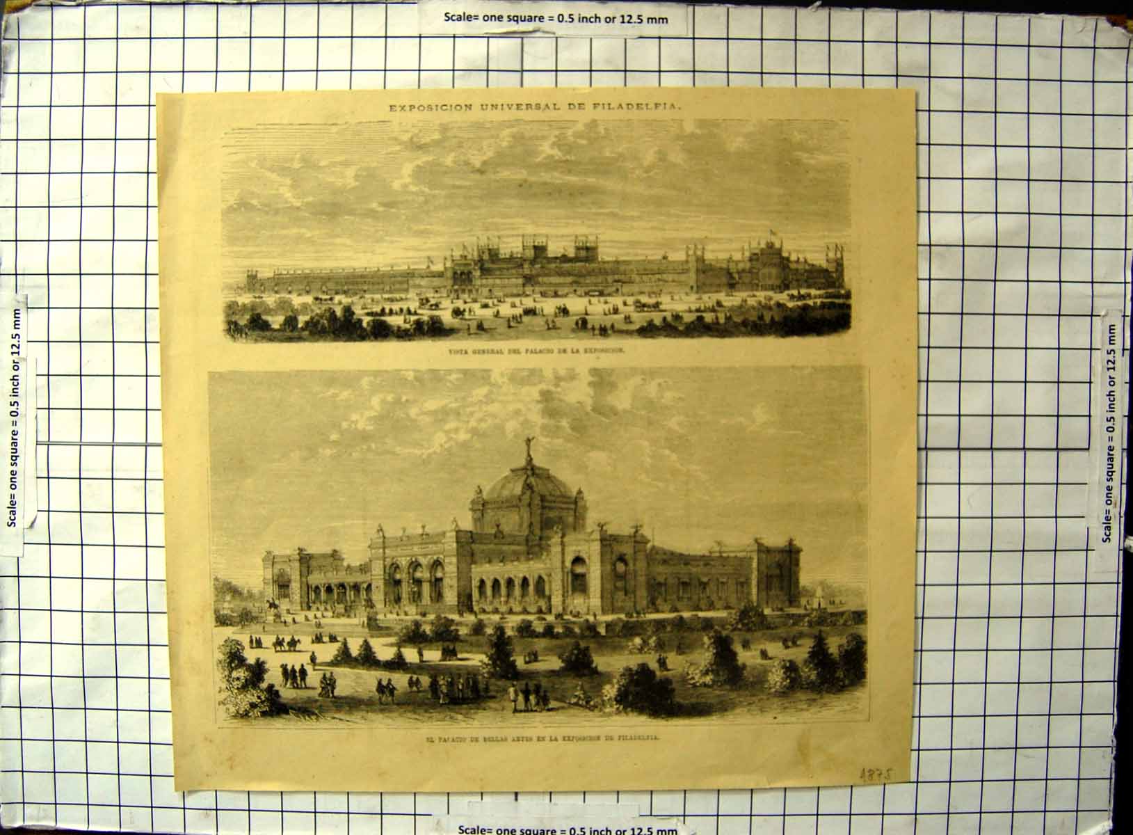 Old Antique Print Universal Exhibition Philadelphia View Palace Fine Arts