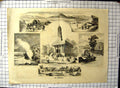 Old Antique Print Temple Mormons Fort Utah Sailing Raft Hot Springs Lake