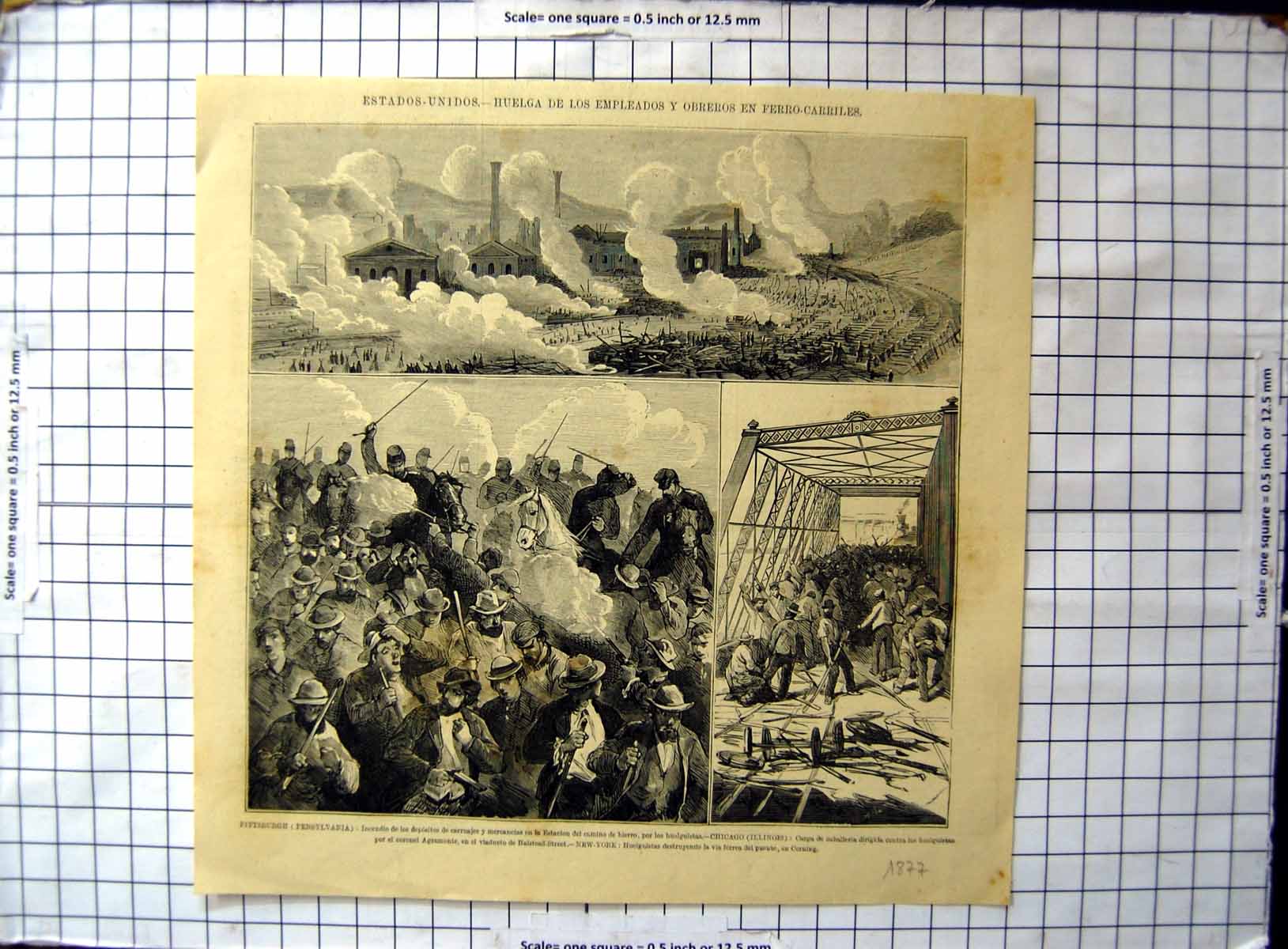 Old Print United States Strike Ferro Employees Workers Pittsburgh Chicago