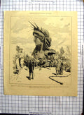 Original Old Antique Print Head Statue Liberty Workmen For Erection New York