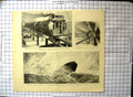 Antique Old Print Boston Elevated Railway Cylinder Train Coach Barrel Niagara