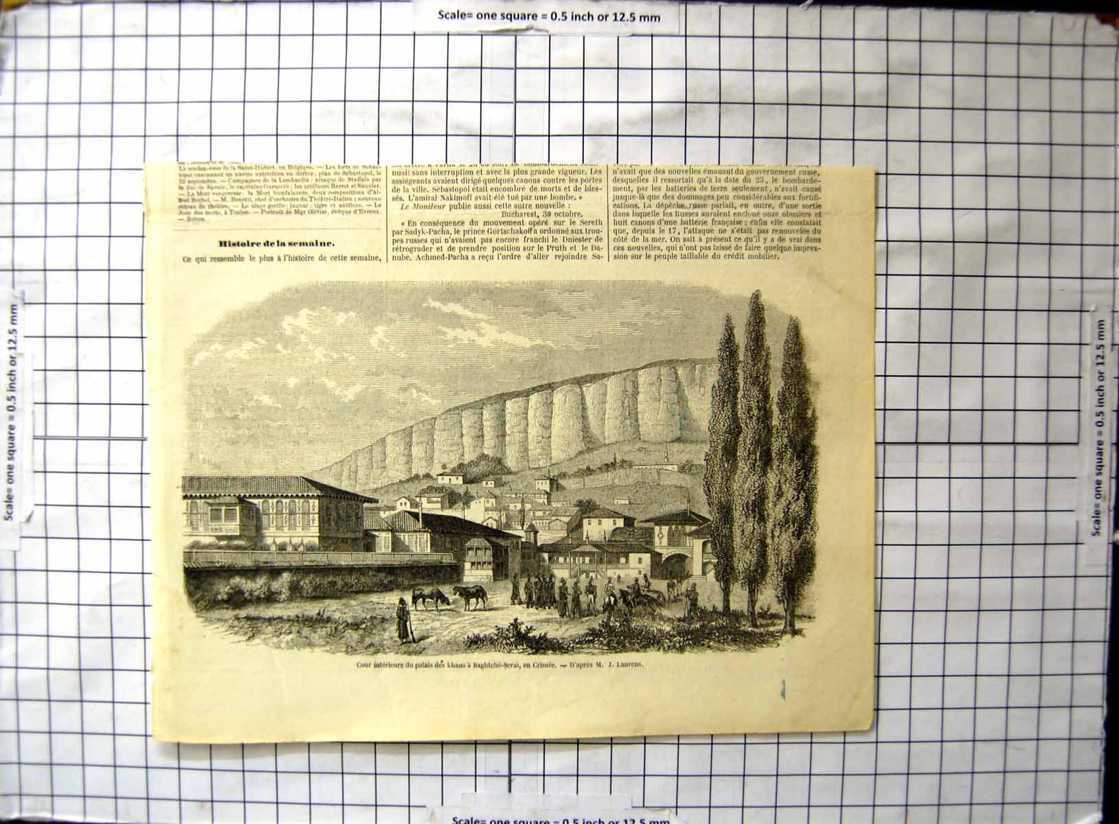 Antique Print Interior Court Palace Khans Baghtche-Serai Crimea M J Laurens