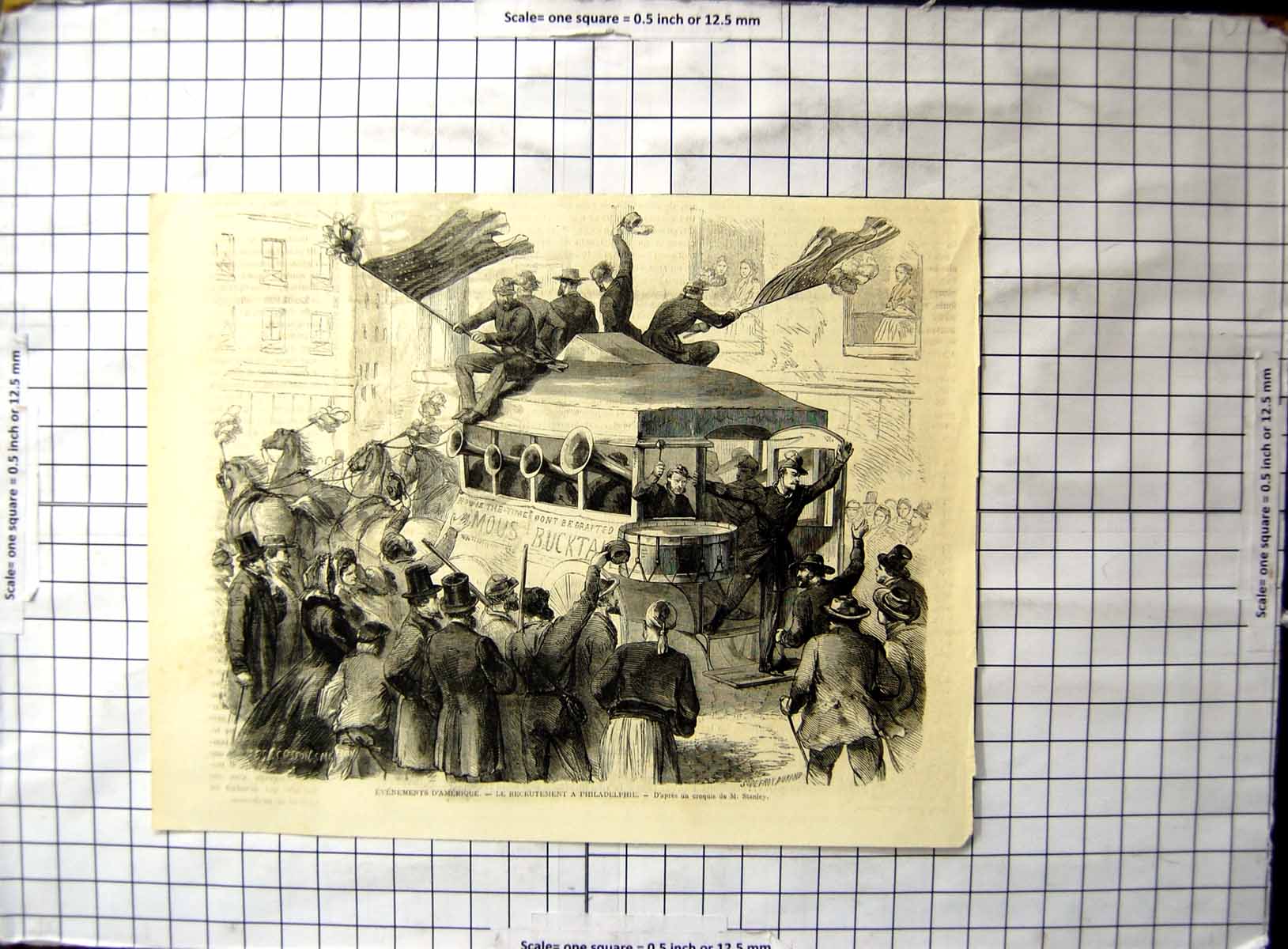 Original Old Antique Print Events America Recruitment Philadelphia M Stanley