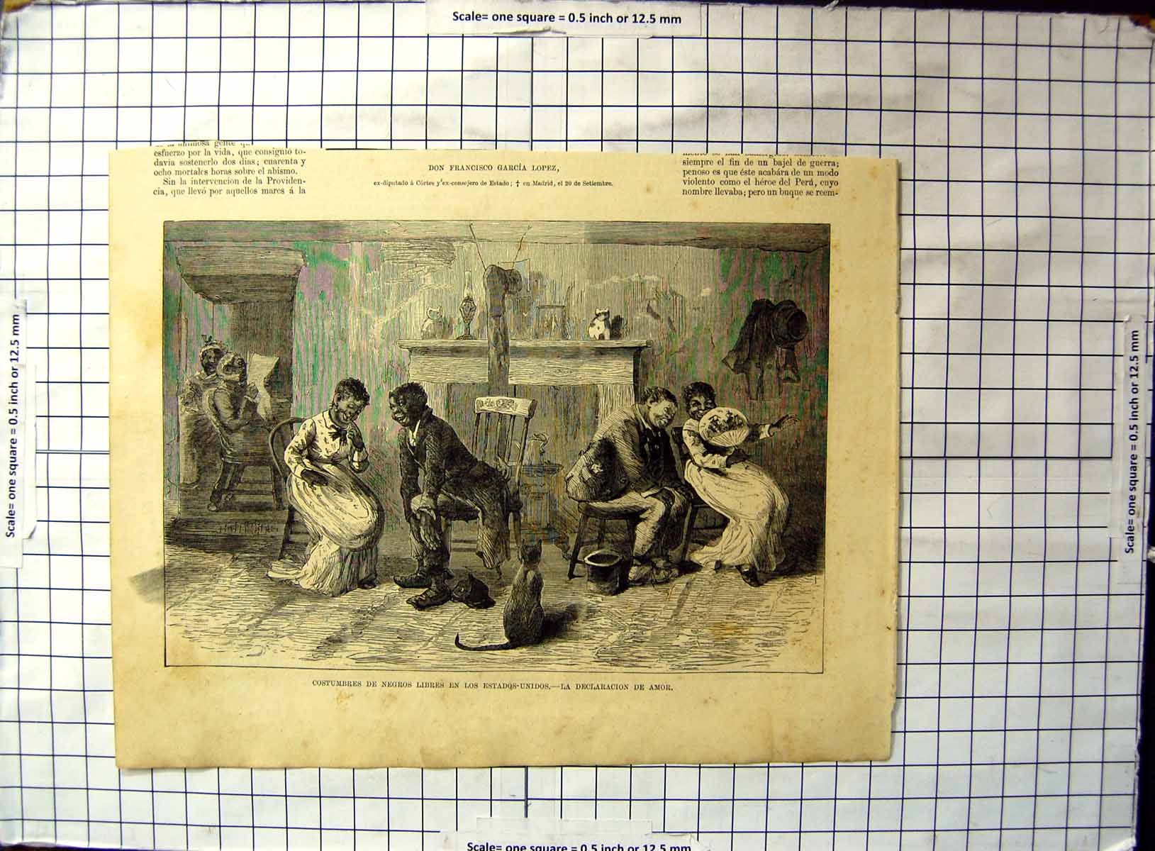 Old Antique Print Customs Black Citizens United States Declaration Love