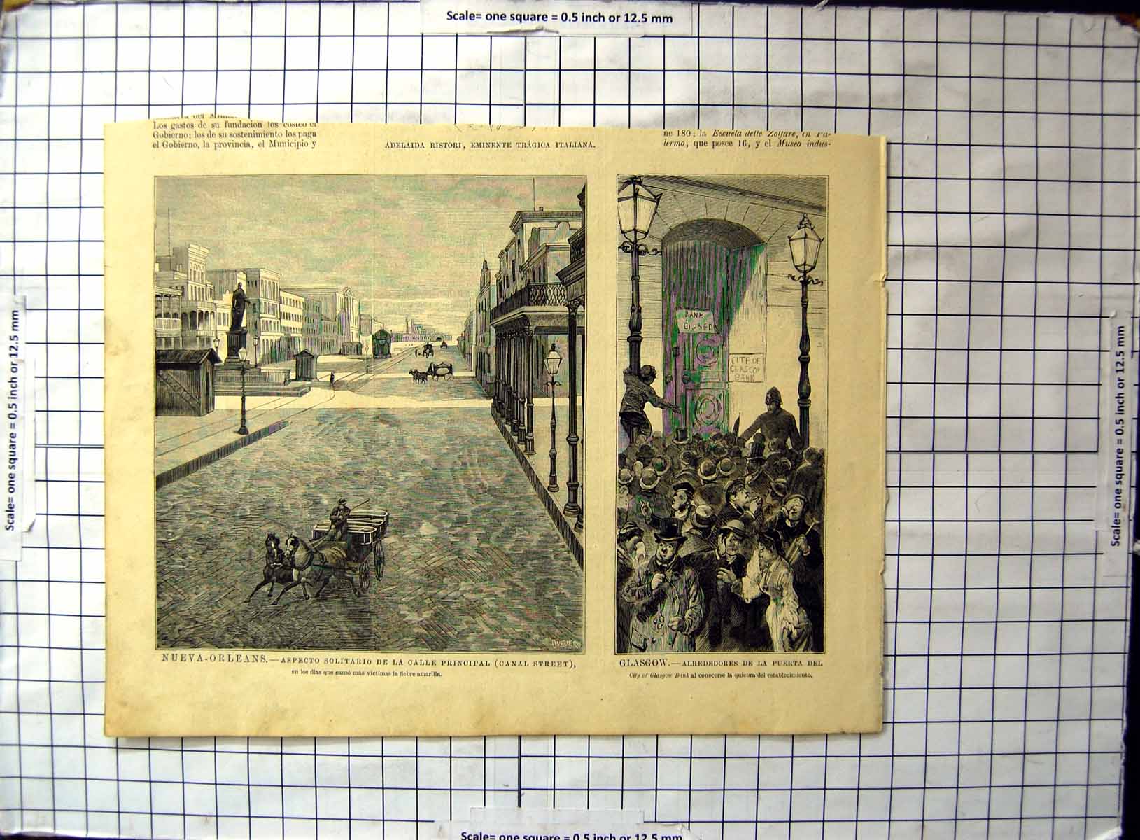 Antique Old Print New Orleans Deserted Canal Street City Glasgow Bank Closed
