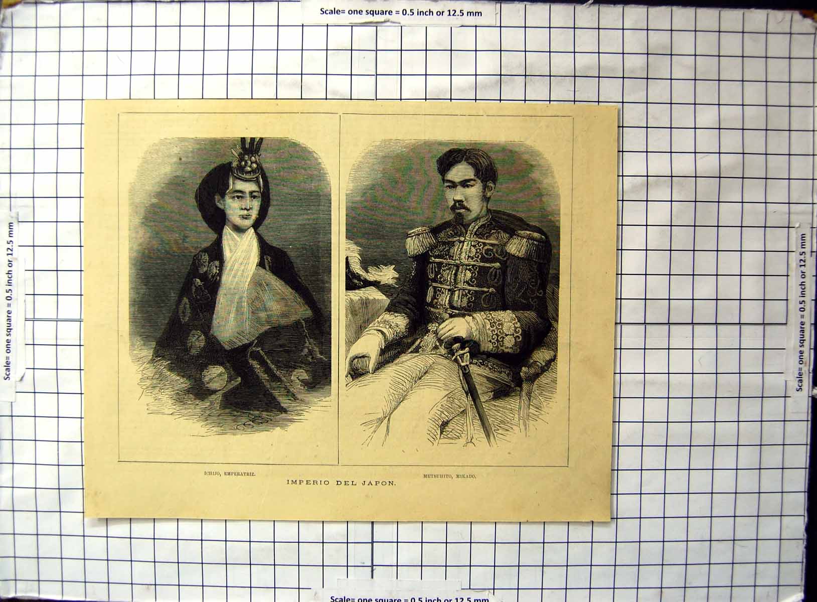 Original Old Antique Print Japanese Imperials Ichijo Empress Mutsuhito Mikado