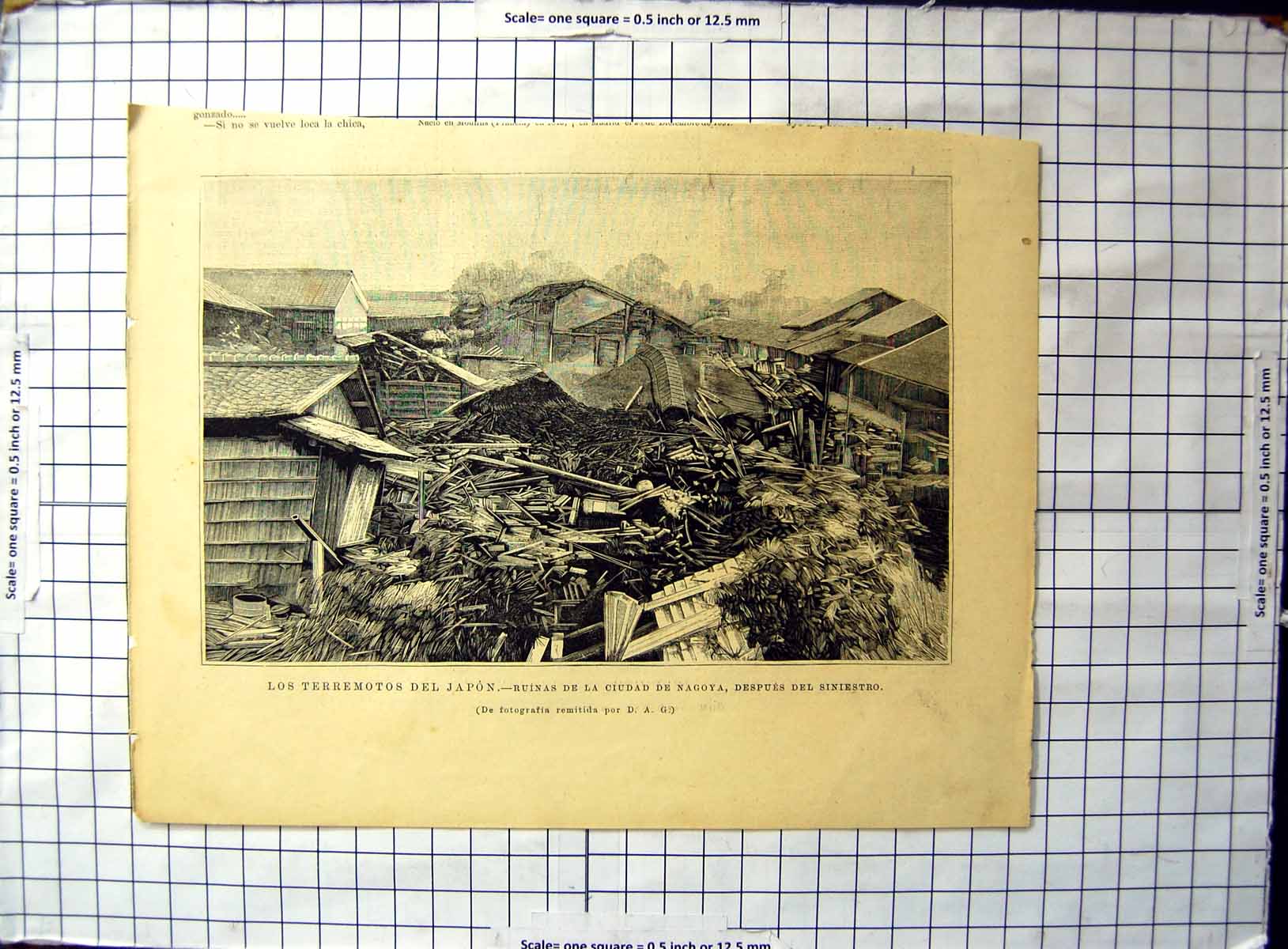Old Antique Print Earthquakes Japan Ruins City Nagoya After Destruction