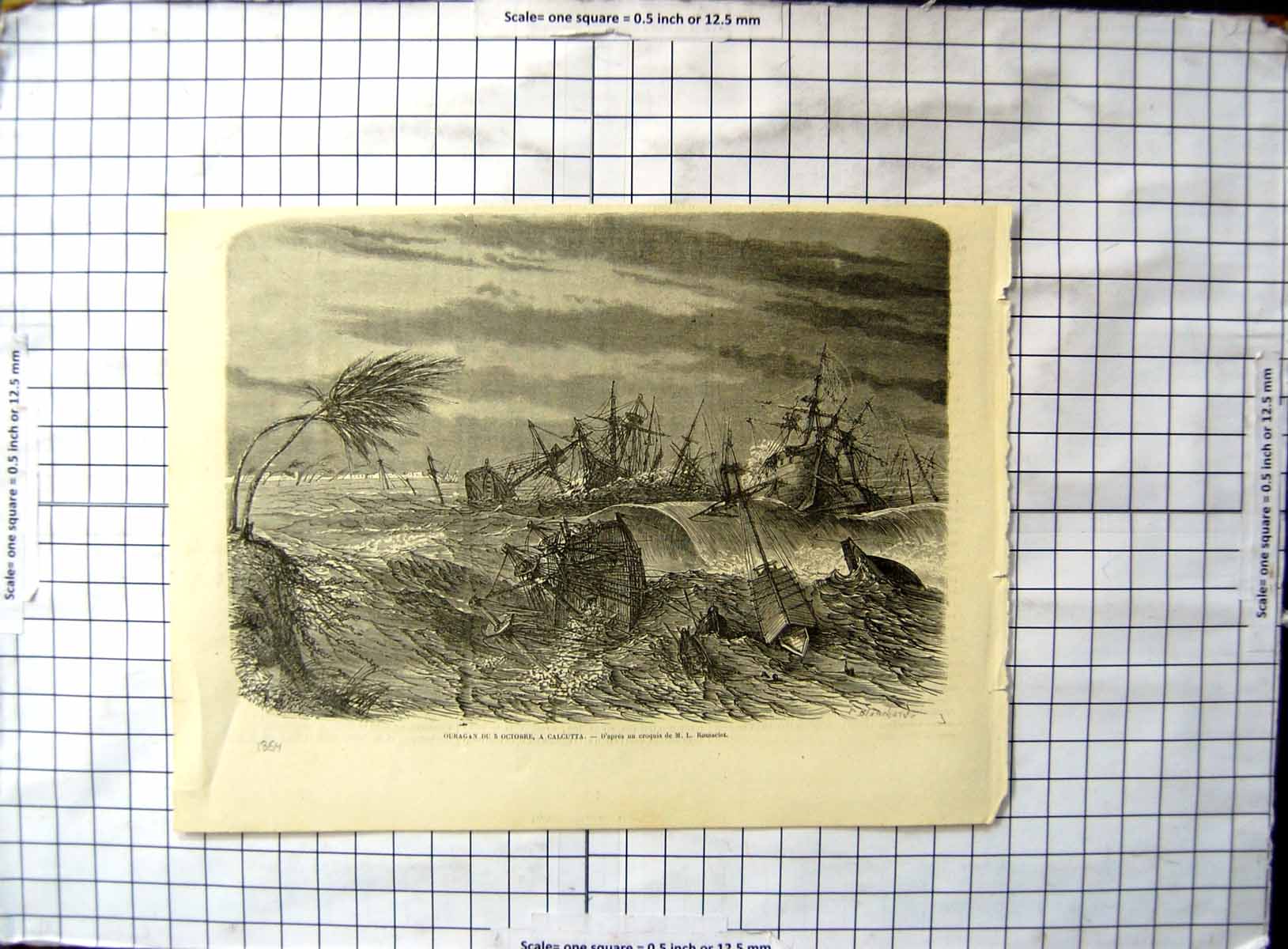 Antique Print Hurricane 5Th October 1854 Calcutta Ships Wrecked M Rousselet