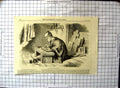 Original Old Antique Print Japanese Wood Engraver Working Table Tools 1864 19th