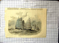 Old Antique Print Merchants Lorchas Employed Canton River Two Ships Sails