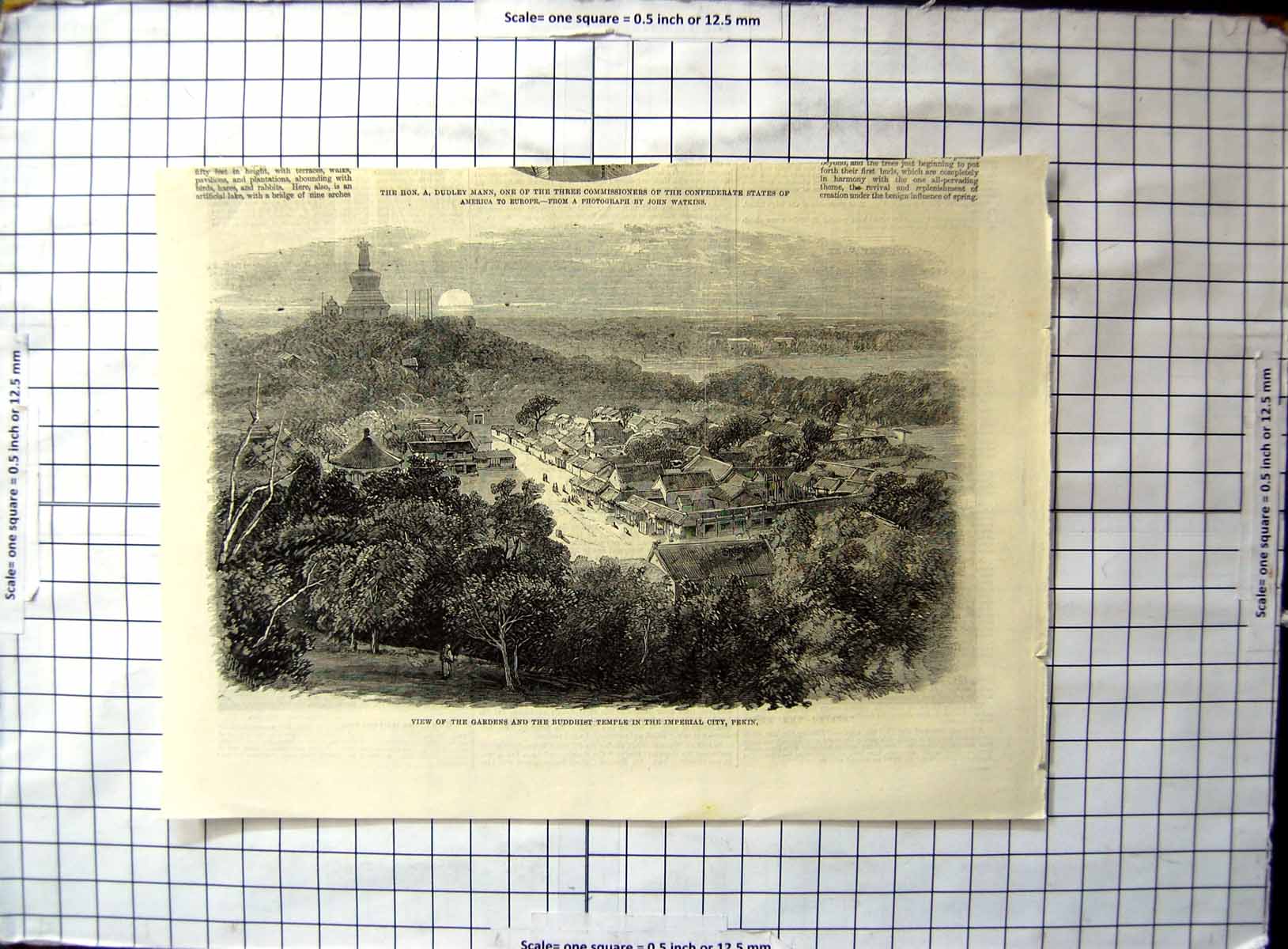 Original Old Antique Print View Gardens Buddhist Temple Imperial City Peking