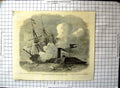 Antique Print War Civil War Steamer Merrimac Runs Federal Sloop Cumberland