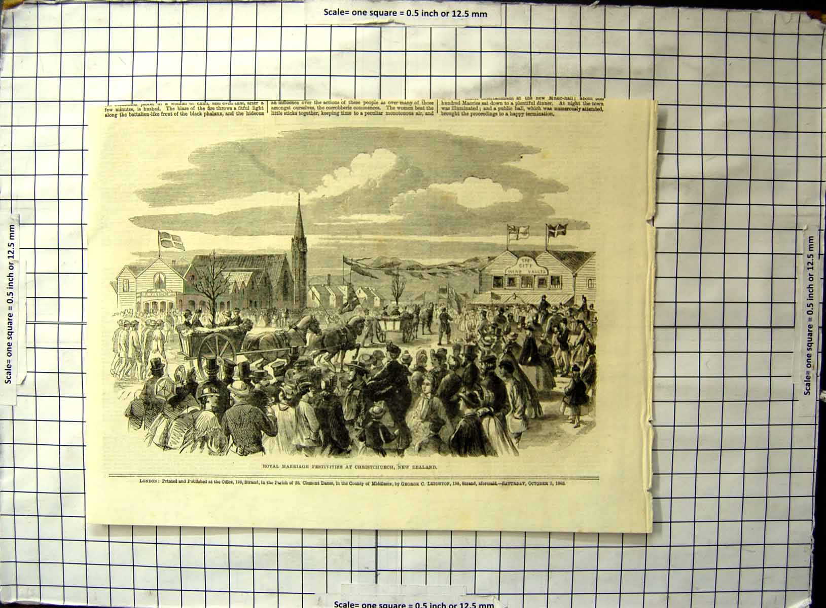 Antique Old Print Royal Marriage Festivities Christchurch New Zealand 1863 19th