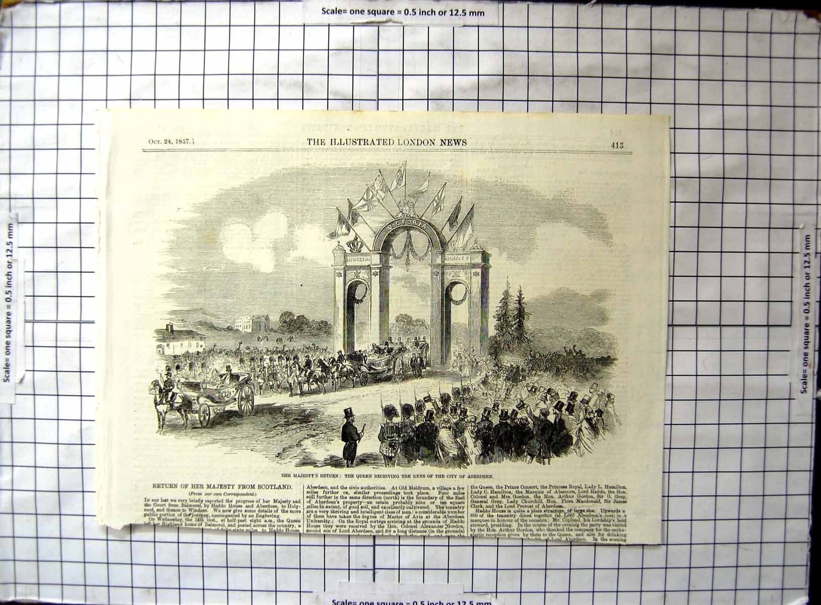 Antique Print Return Queen Scotland Queen Receiving Keys City Aberdeen 1857