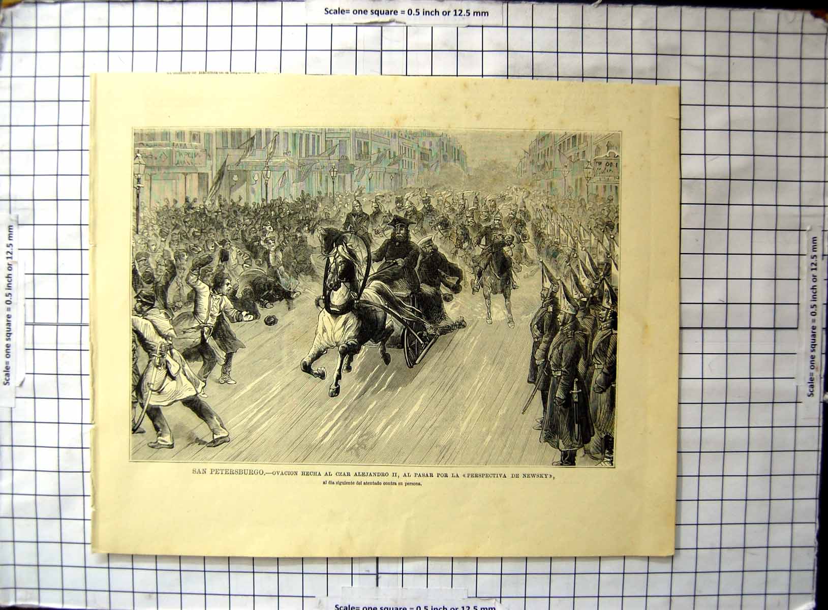 Old Print St Petersburg Ovacion Made Czar Alexander 11 Perspective Newsky