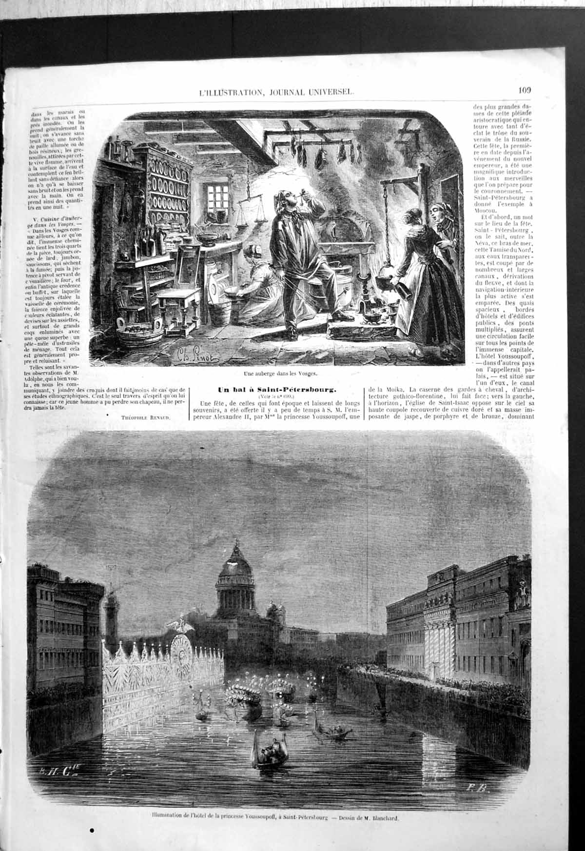 Antique Print Hostelry Auberge Vosges Interior Illuminations St Petersbourg