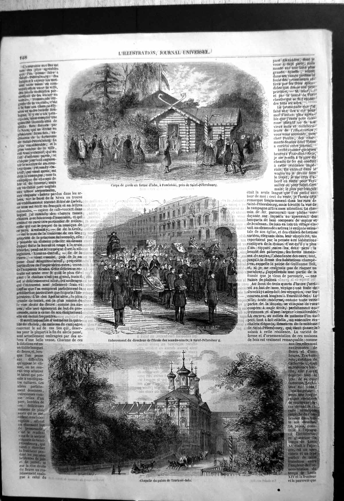 Antique Old Print Body Guard Near StPetersburg Palace Chapel Tzarkoie-Selo